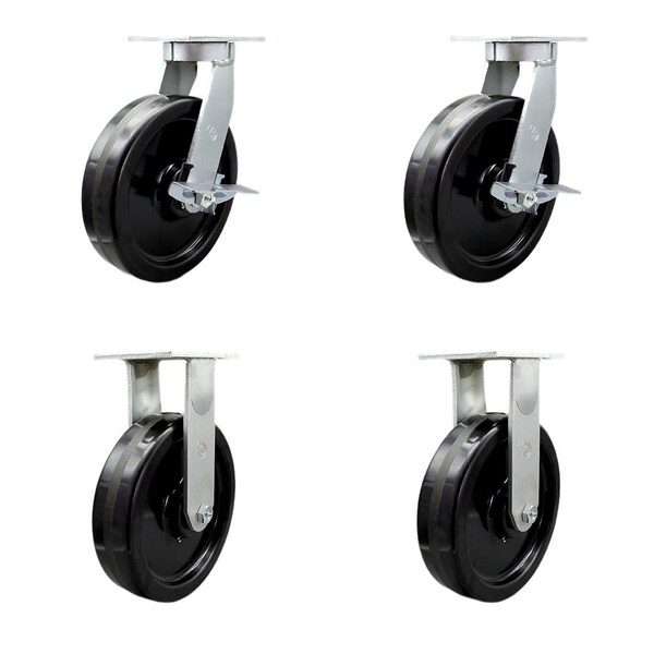 Service Caster 12'' Heavy Duty Phenolic Wheel Caster Set 2 Swivel Lock and Brake 2 Rigid, 4PK CRAN-SCC-KP92S1230-PHR-SLB-BSL-2-R-2 - main